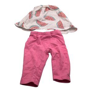 Lot of 2 Carter's Baby Girl 3M White Watermelon‎ Sleeveless Shirt Pink Pants